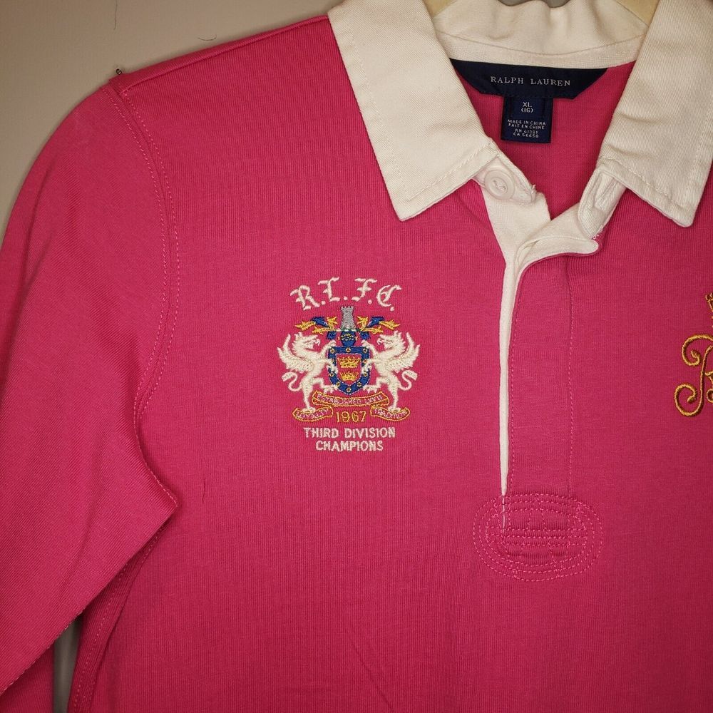 Ralph Lauren Rugby Y2K Shirt Girls XL 16 Pink Crest Logo #15 Number - Picture 5 of 5